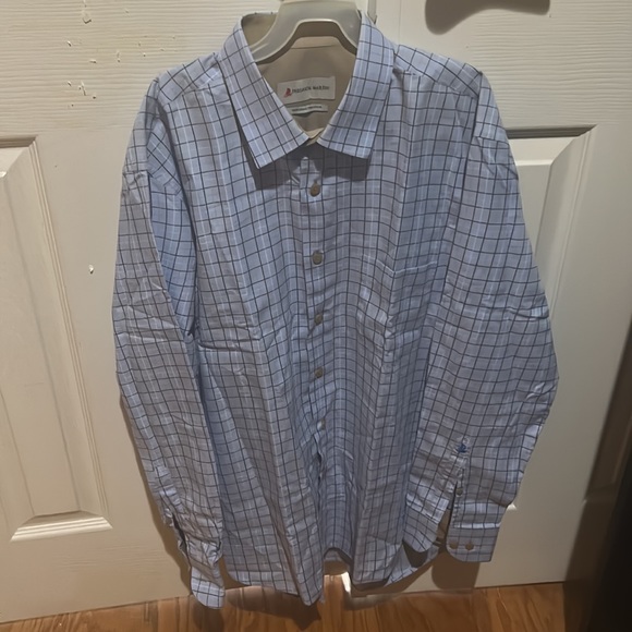 Fredrick Martin Men’s Blue and White Plaid Button Down Long-Sleeve Dress Shirt L - Picture 1 of 8